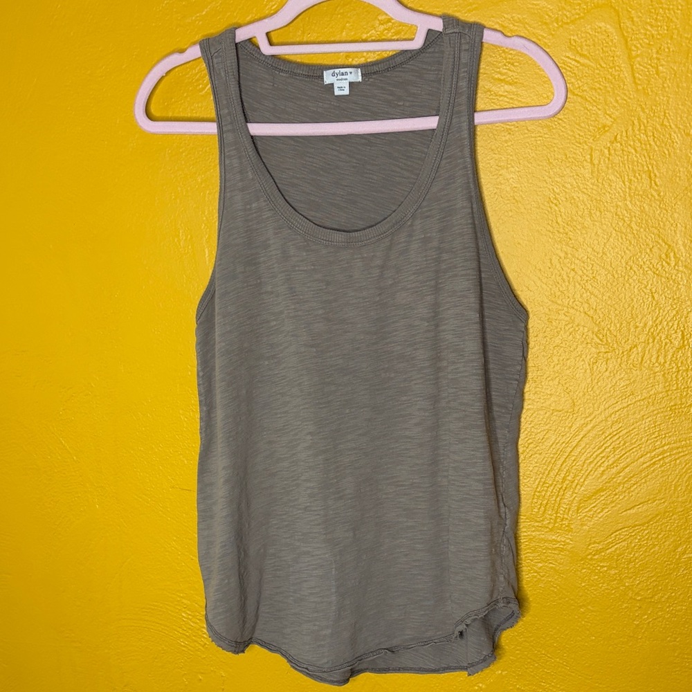 Dylan Olive Grey Women's Distressed Tank Top Sz Medium
